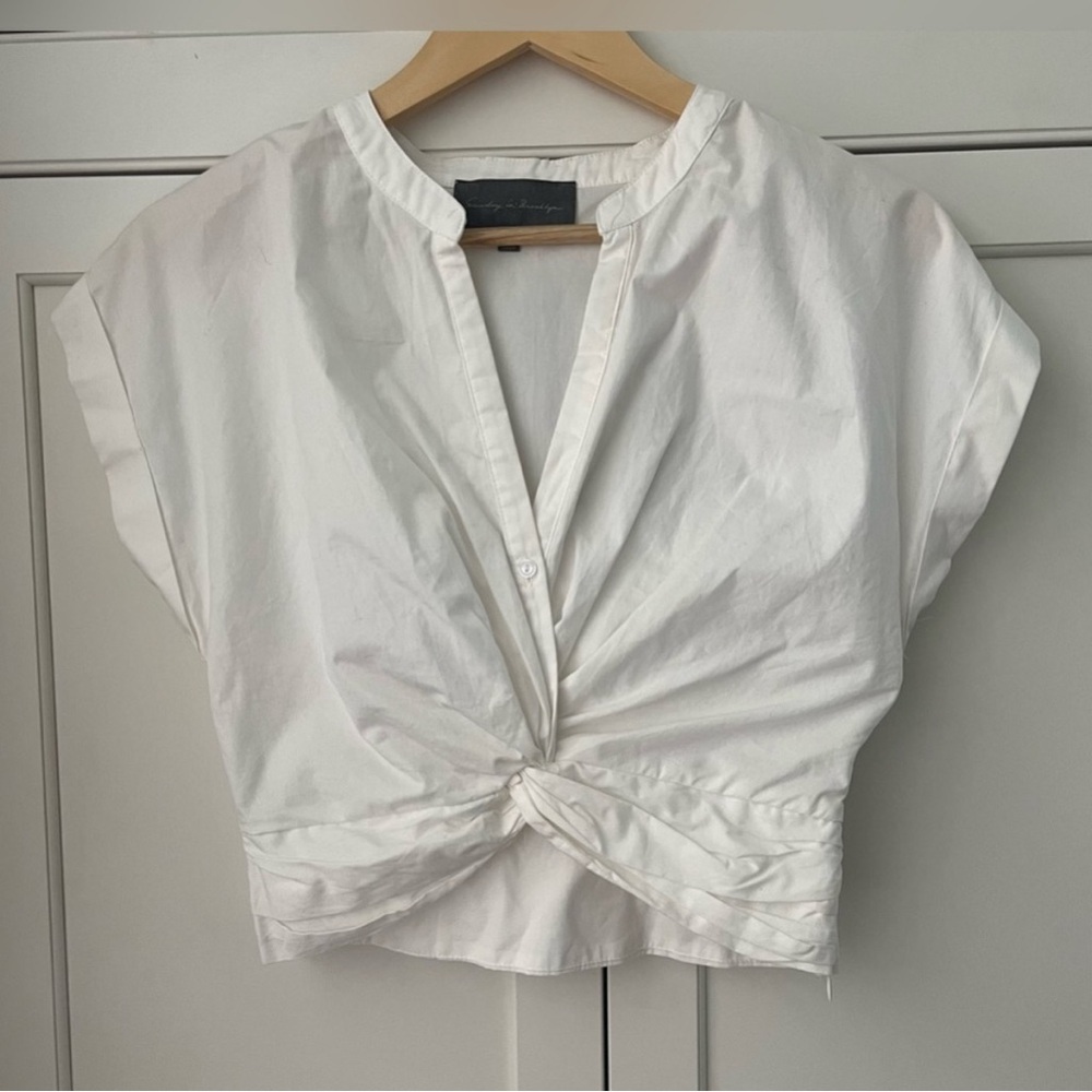 Sunday in Brooklyn White Cap Sleeve Cotton Deep V-neck Crop Top Size XS